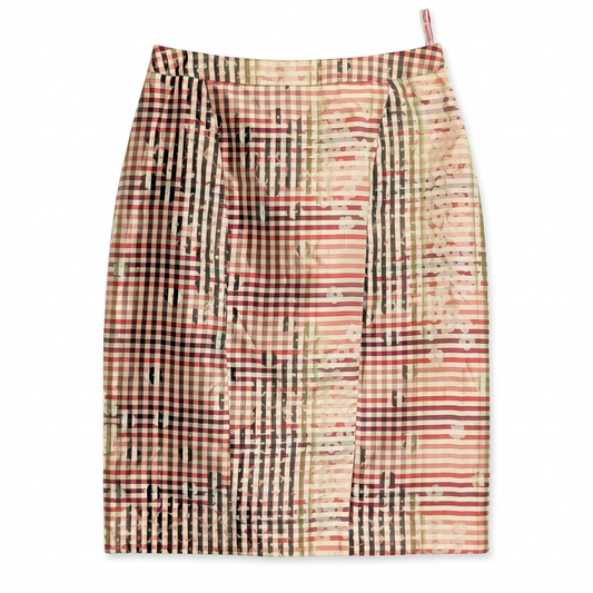 100% Silk Checkerboard Floral Midi Skirt Christian Lacroix | Vintage | S