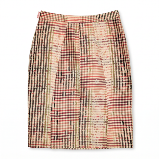 100% Silk Checkerboard Floral Midi Skirt Christian Lacroix | Vintage | S