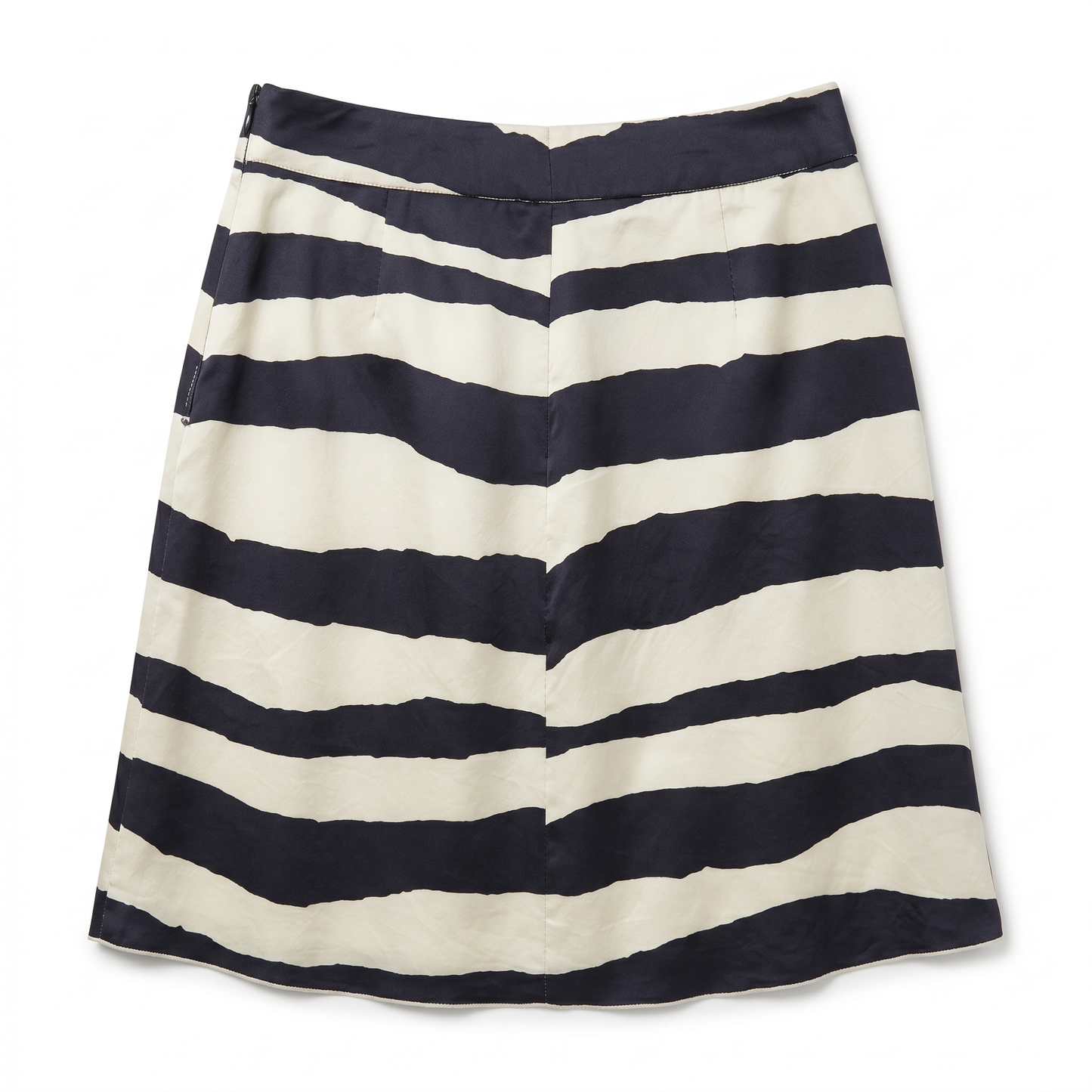 100% Silk Anne Klein Navy Cream Bold Zebra Stripe Ruffle Mini Skirt Size 6P