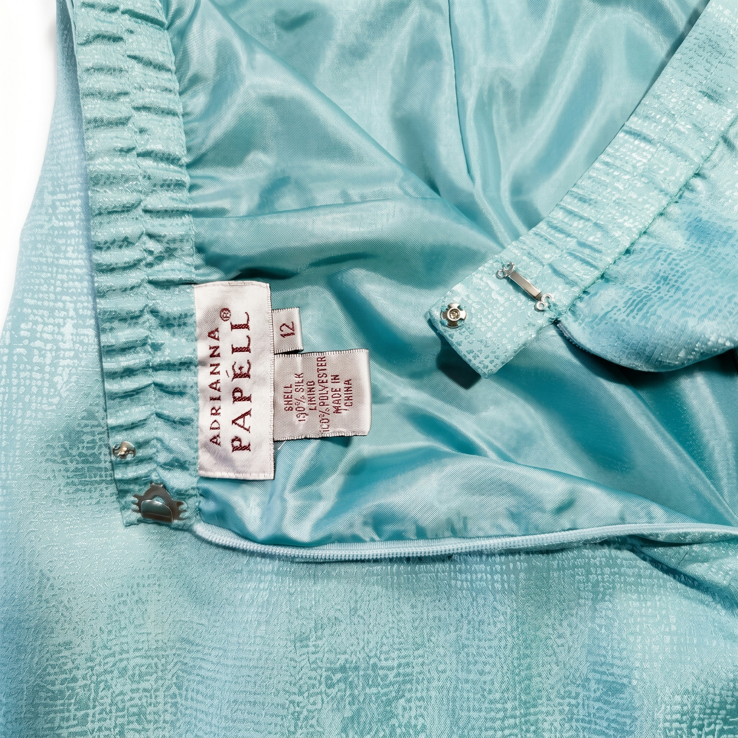 100% Silk Adrianna Papell Teal Aqua Metallic Jacquard Silk Pencil Skirt